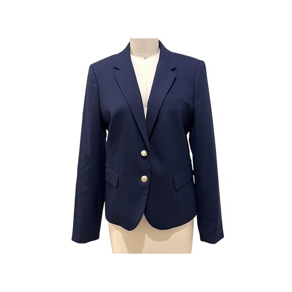 J Crew Original School Boy Blazer Womens 6 Navy Blue Gold Button Wool Blend - Picture 1 of 7